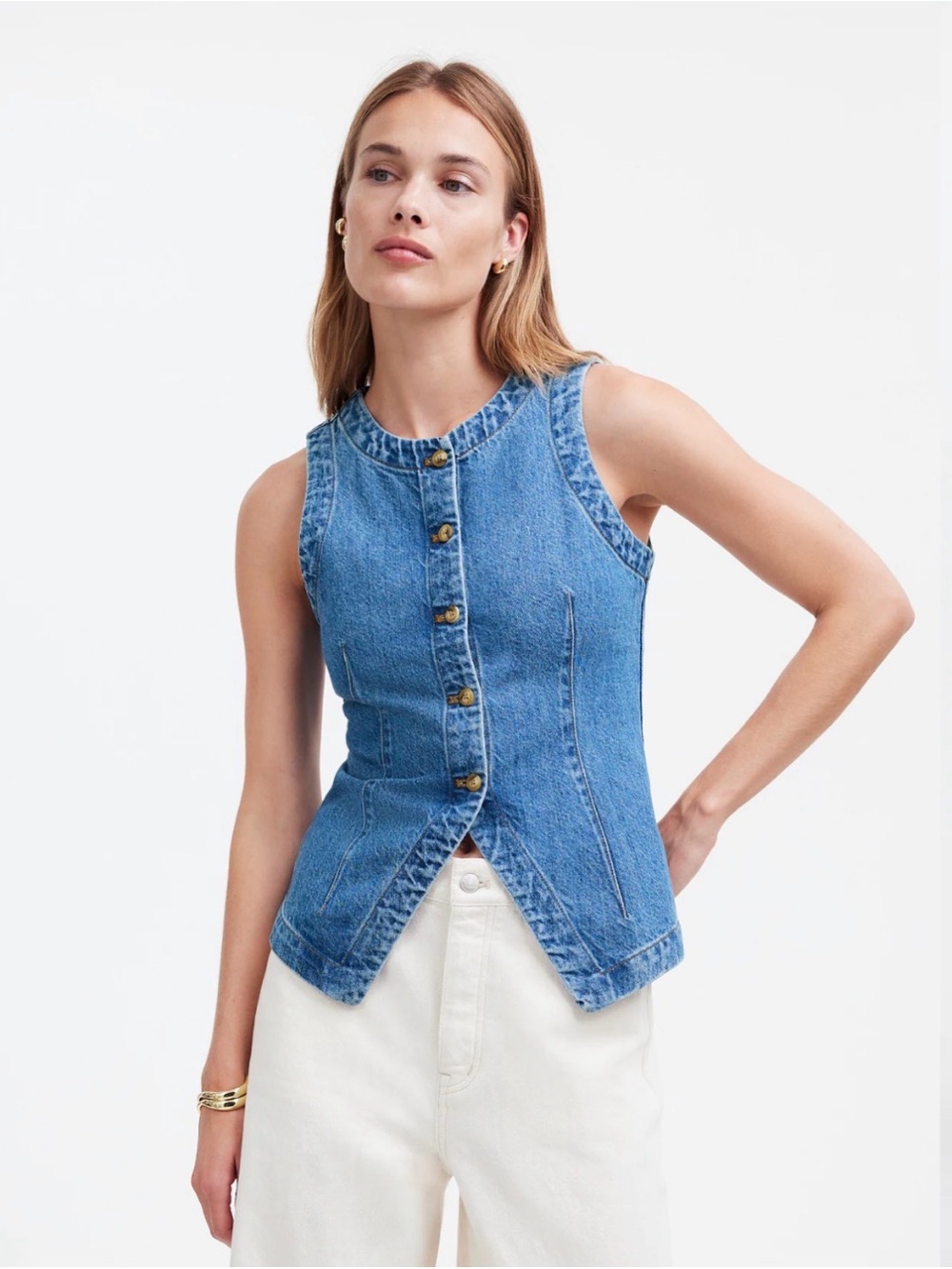 Madewell Denim Crewneck Vest in Java Wash Size 12